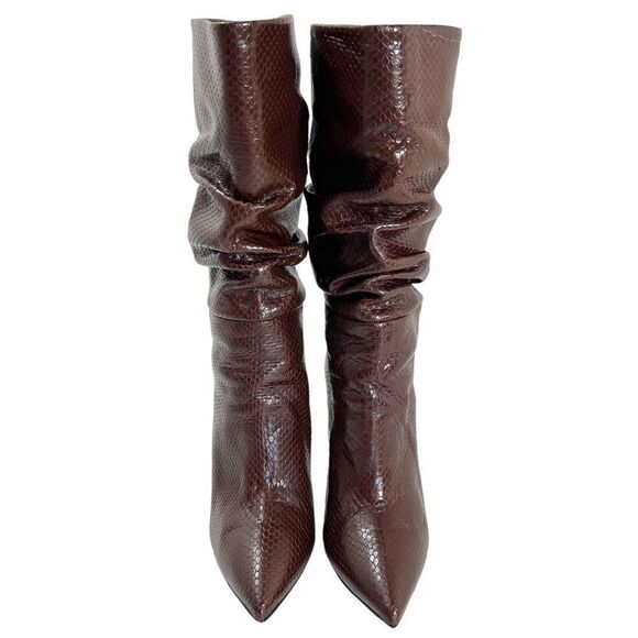 PARIS TEXAS Slouch Python-Embossed High Heel Boots in Cocoa Brown - Picture 6 of 16